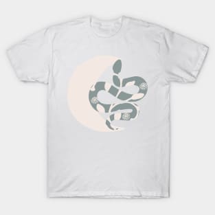 Crescent Moon and Snake With Wild Flowers in Putty and Sage Boho Nursery Colors T-Shirt